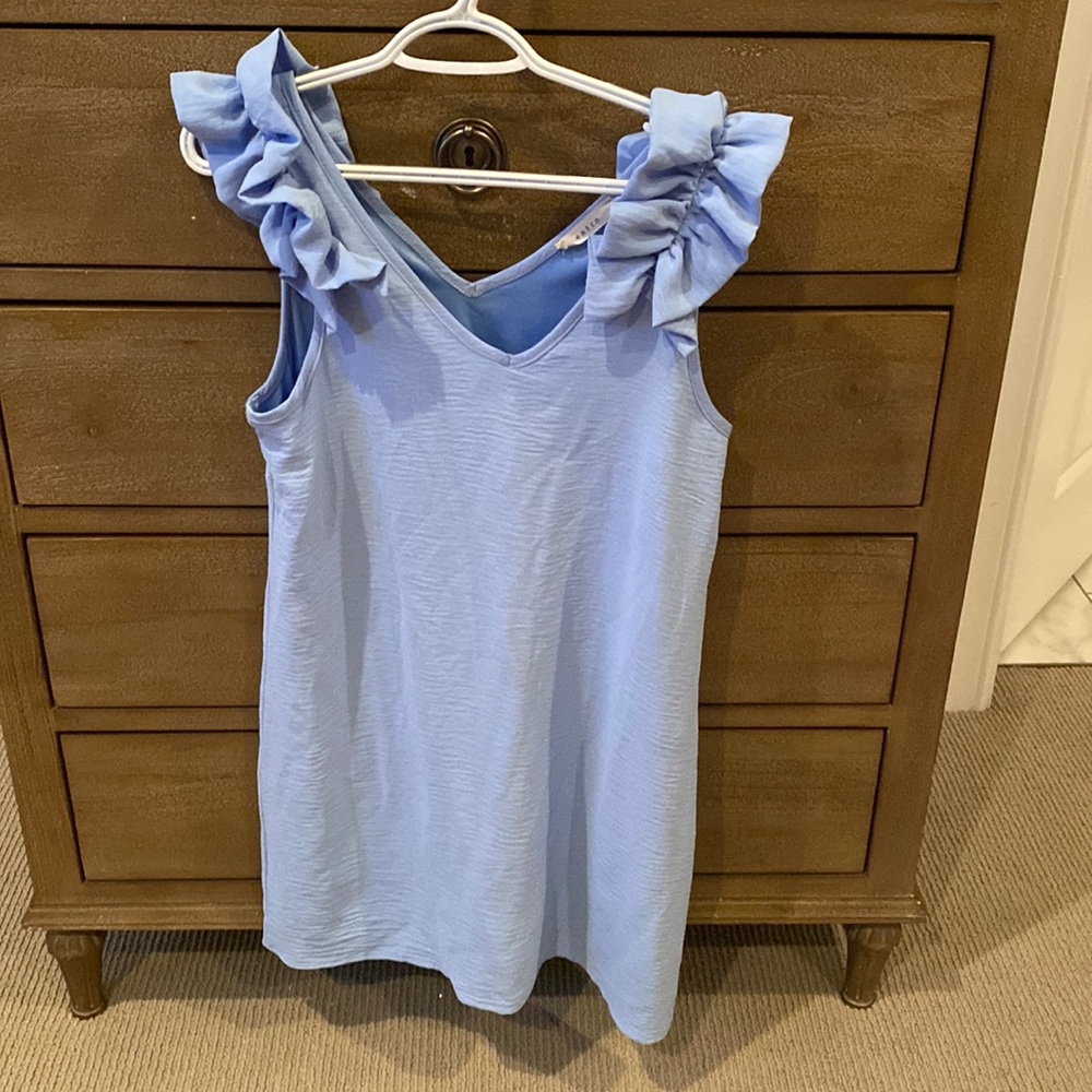 Light blue never worn ruffle strapped dress-S